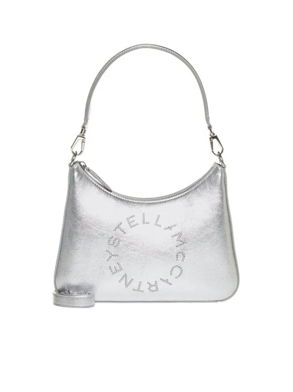 Logo Detailed Metallic Shoulder Bag In Silver Product Image