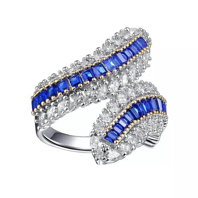 Sterling Silver Cubic Zirconia Bypass Ring, Womens Blue Product Image