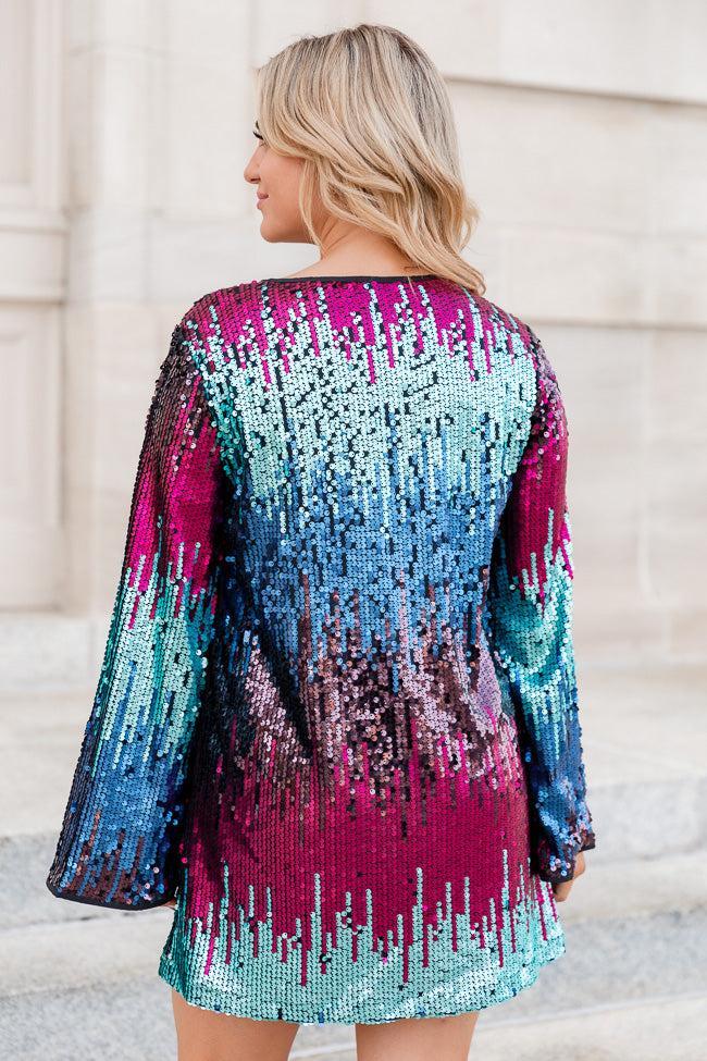 Nothing Left To Say Multi Color Sequin Bell Sleeve Mini Dress Product Image