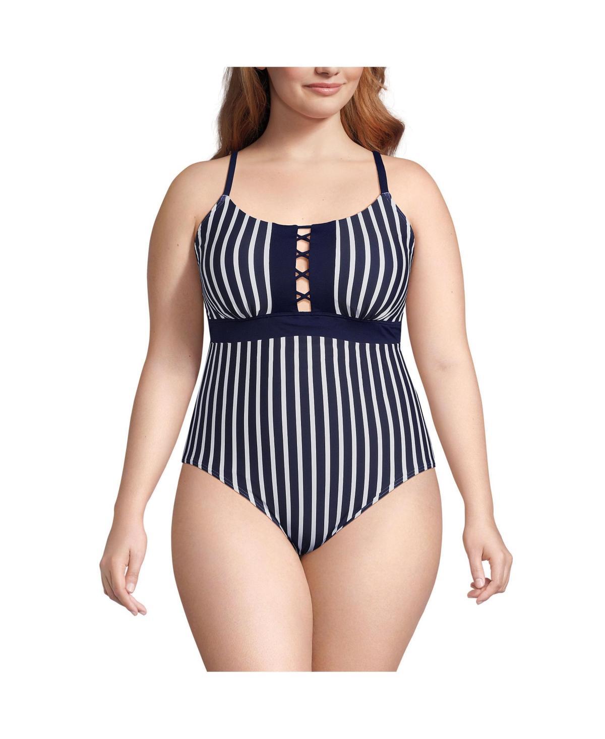 Lands End Womens Chlorine Resistant Lace Up One Piece Swimsuit Product Image