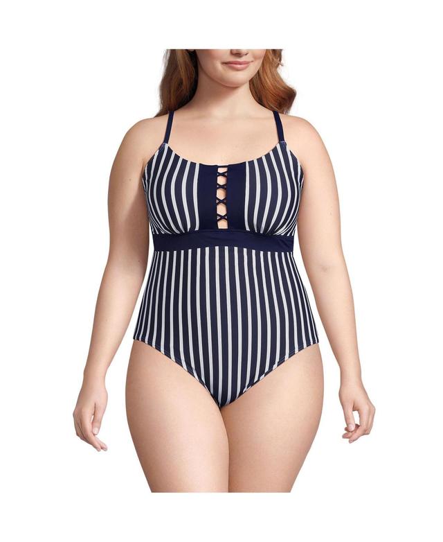 Plus Size Lands End Lace-Up Front One-Piece Swimsuit, Womens Product Image