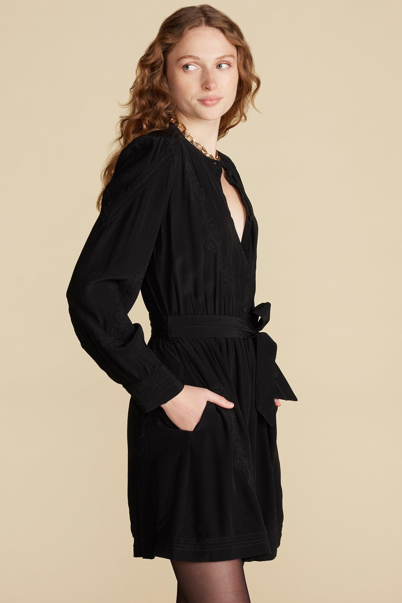 Malta Embroidered Crepe Dress - Black Product Image