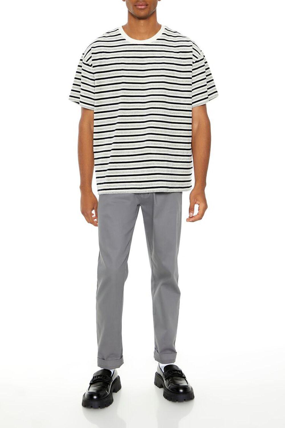 Oversized Textured Velour Stripe Crew Tee | Forever 21 Product Image