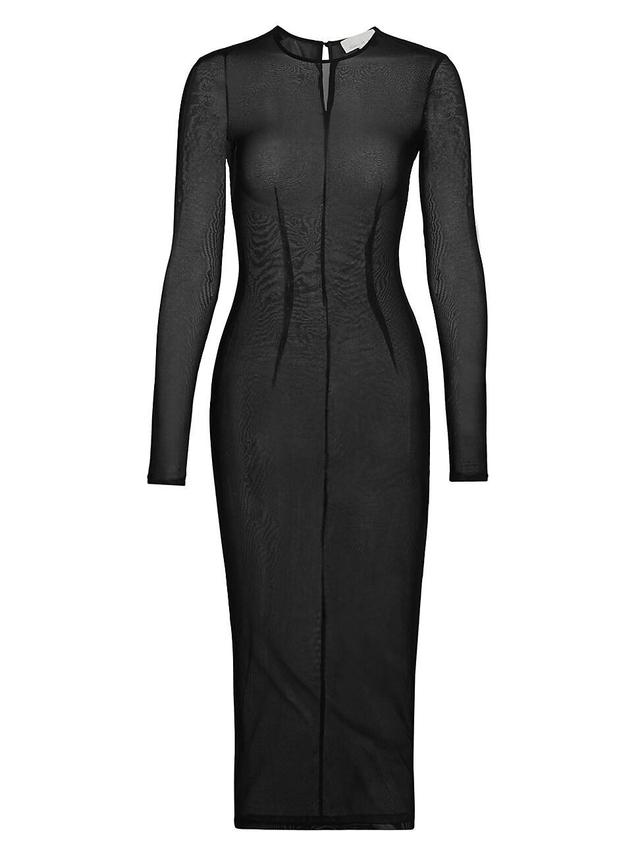 Womens Mesh Long-Sleeve Midi-Dress Product Image