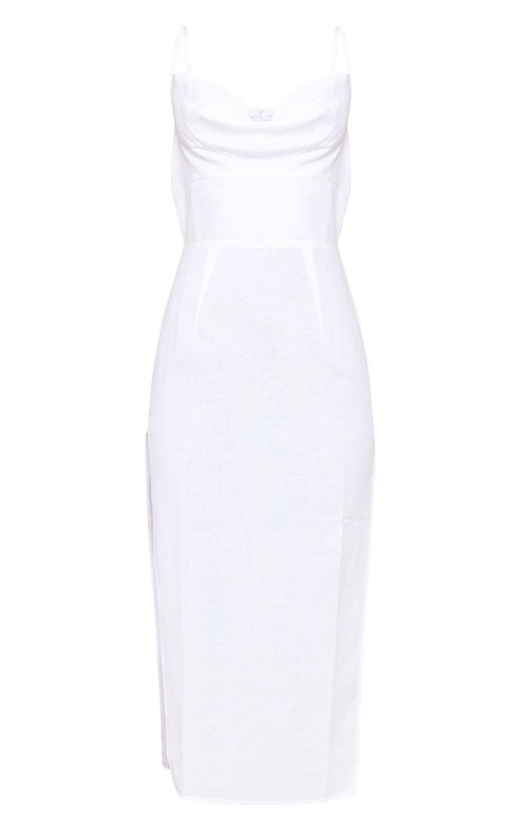  Off White Linen Cowl Neck Binding Detail Midaxi Dress Product Image