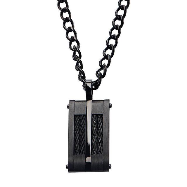 Mens Stainless Steel Black Ion Plated Dog Tag Pendant Necklace Two Tone Product Image