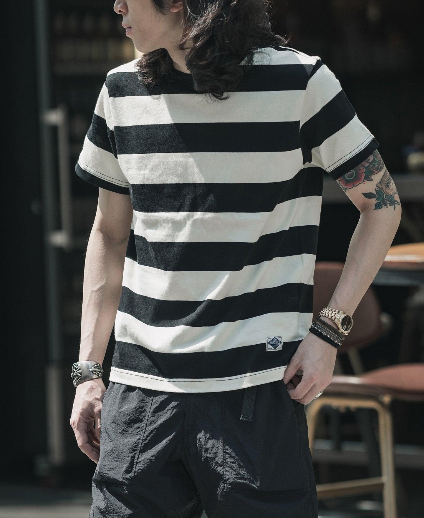 Heavyweight Cotton Wide Striped T-Shirt - Black/White Product Image