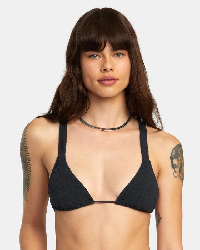 Palm Grooves Wide Strap Triangle Bikini Top - Black Product Image