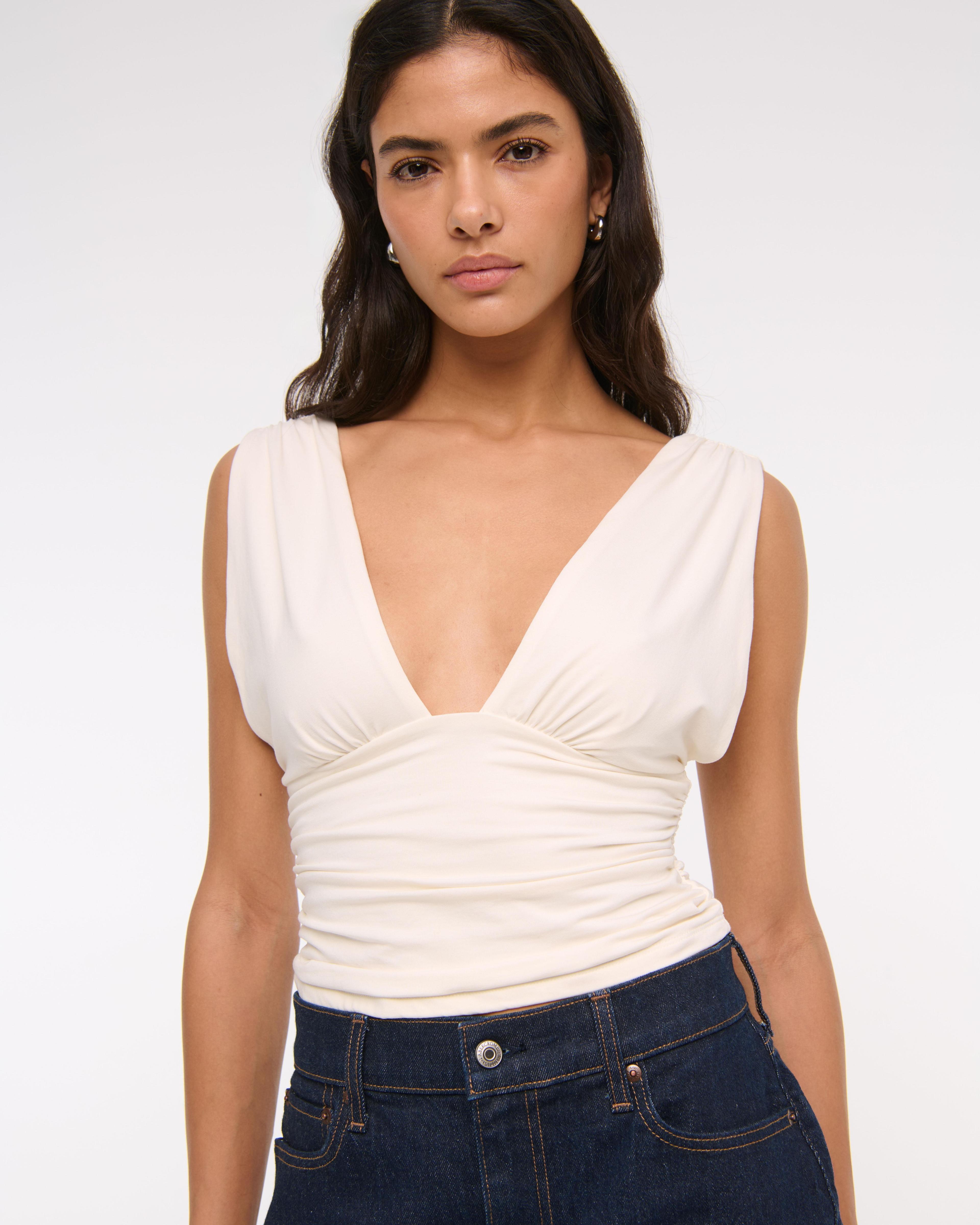 Ruched Deep V-Neck Top Product Image