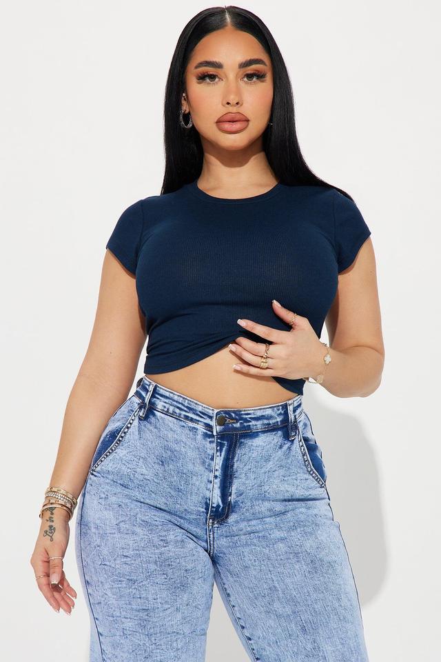 Kasey Ribbed Crop Top - Navy Product Image