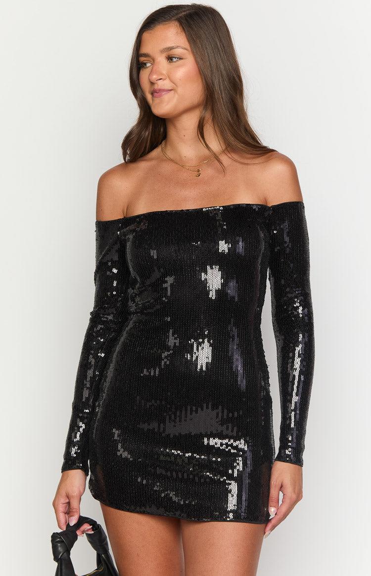 Jazmin Black Sequin Long Sleeve Mini Dress Product Image