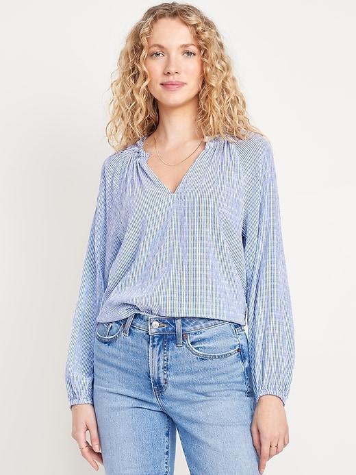 Ruffled Split-Neck Top Product Image