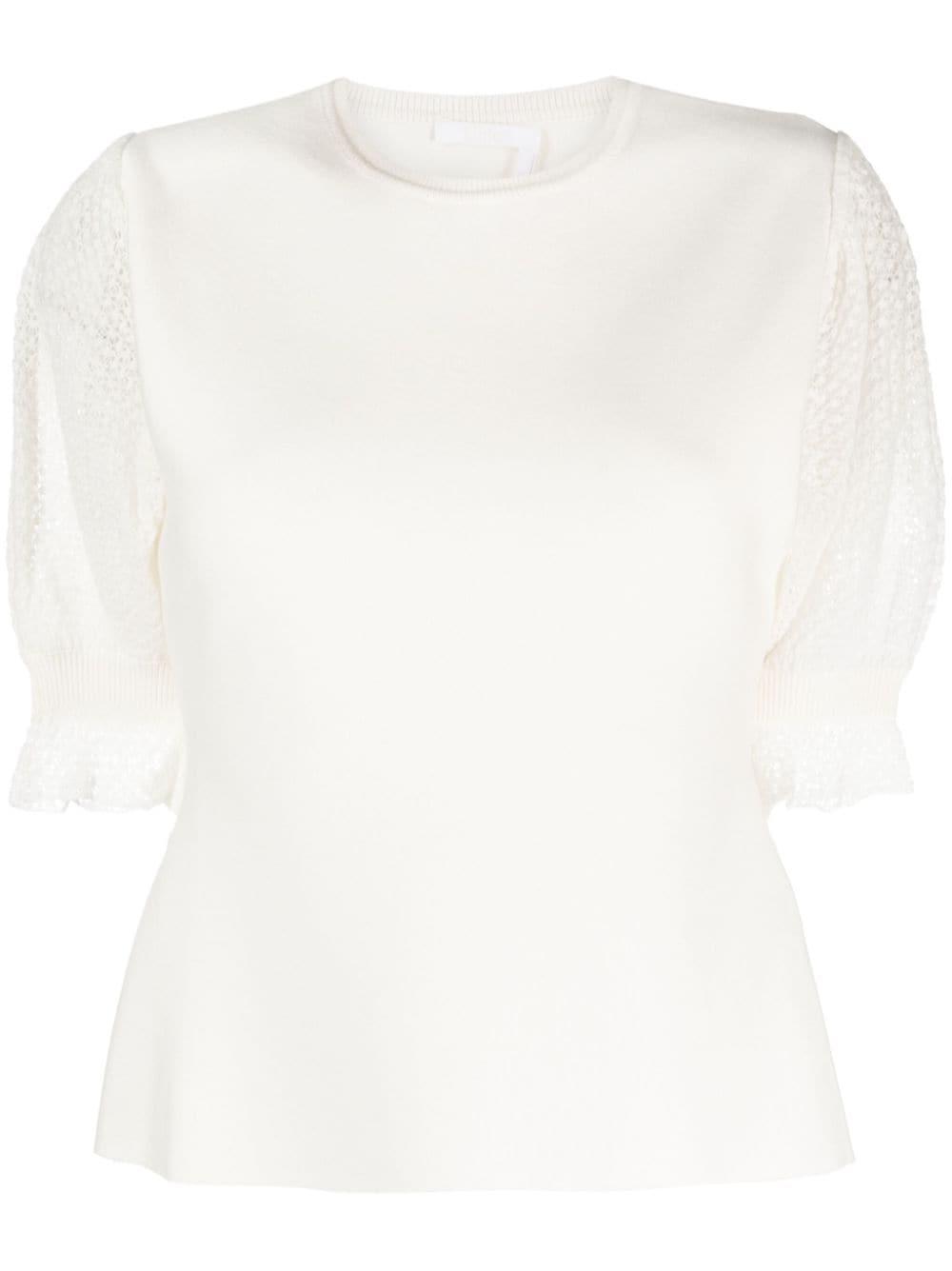 CHLOÉ Wool-blend Lace-sleeves Top In Neutrals Product Image