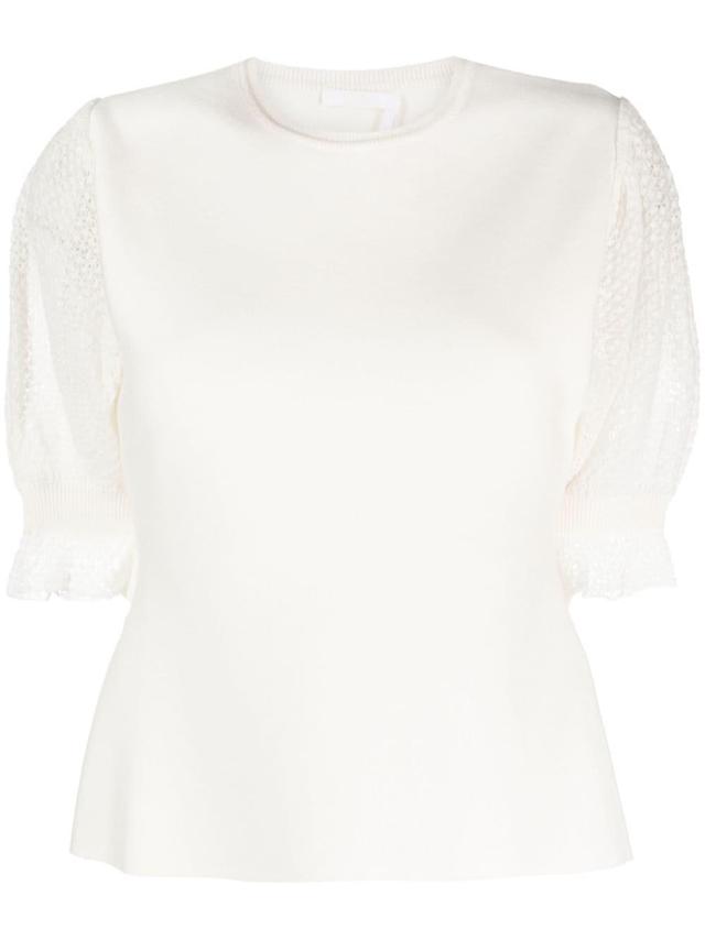 CHLOÉ Wool-blend Lace-sleeves Top In Neutrals Product Image