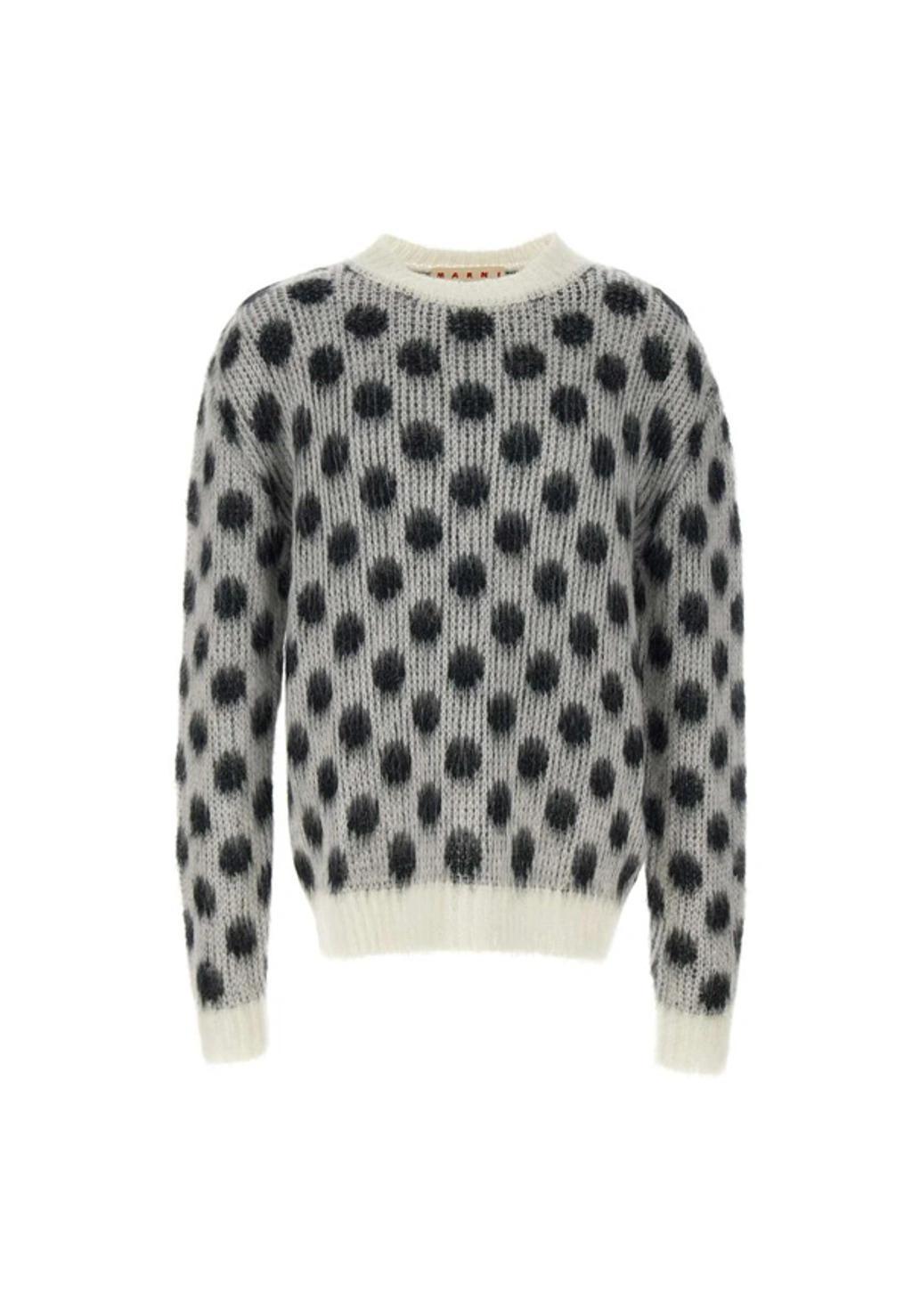 MARNI Check Brushed Mohair Blend Knit Sweater In Blanco Product Image