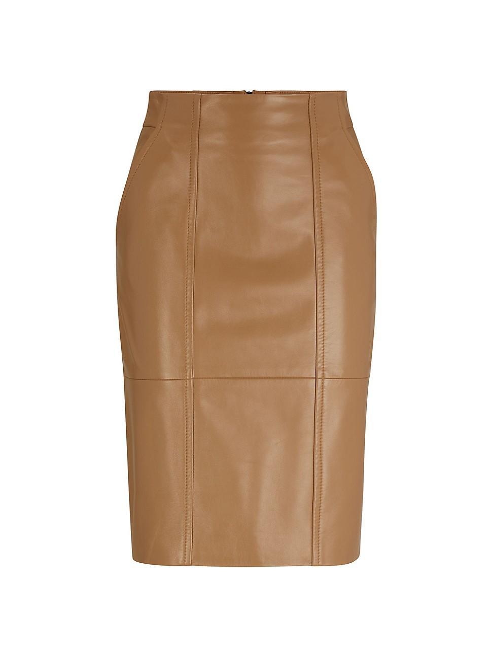 Womens Seam Detail Pencil Skirt in Lamb Leather product image