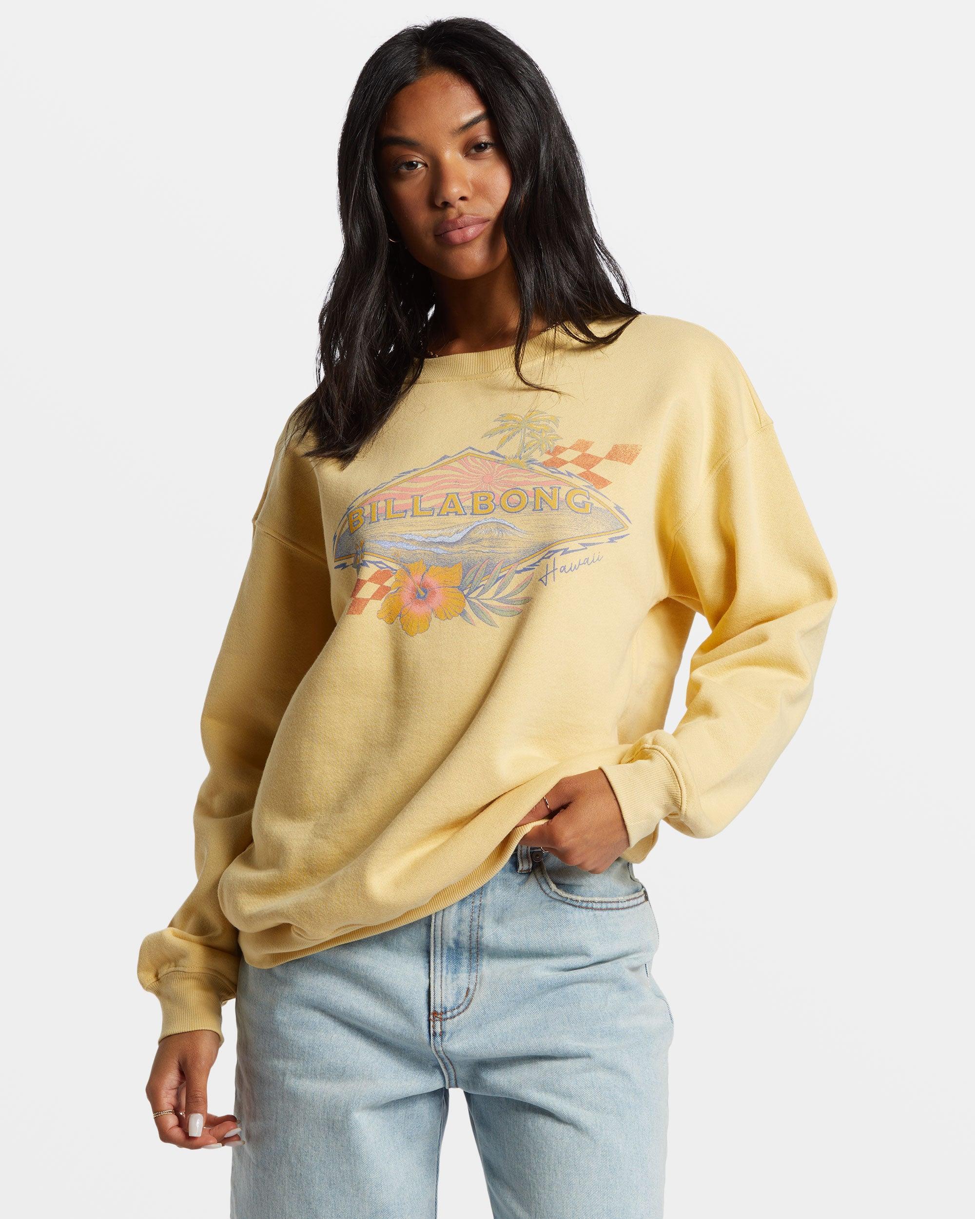 Surfing Together Crewneck Sweatshirt - Pale Yellow Female Product Image