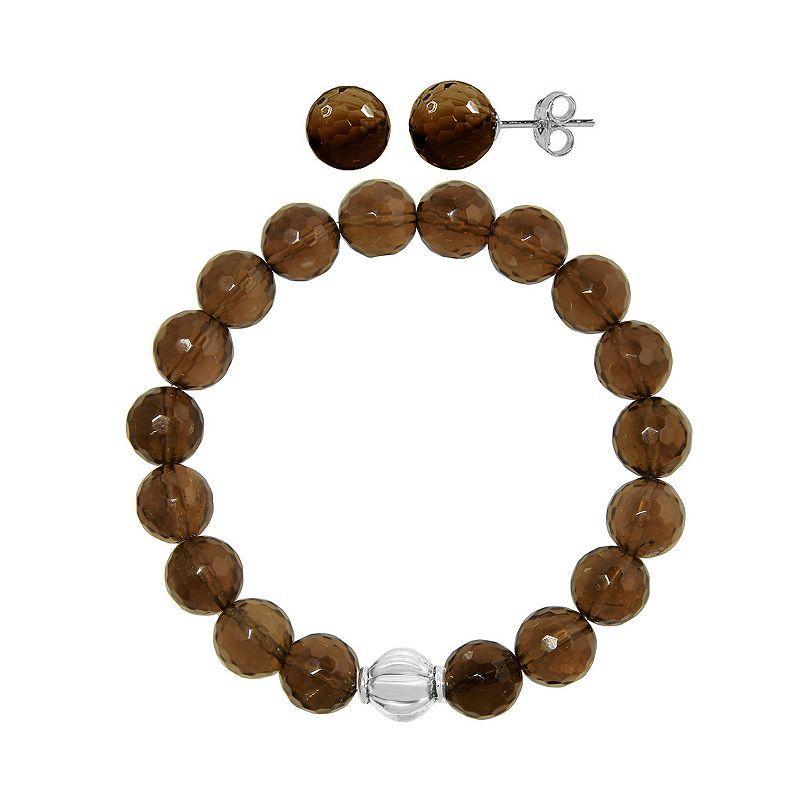 Faceted Agate 2-piece Stud Earrings & Bracelet Set, Womens Brown Product Image