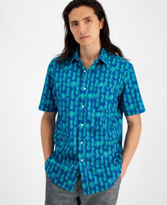 Club Room Mens Pineapple Shade Regular-Fit Stretch Tropical-Print Button-Down Poplin Shirt, Created for Macys Product Image