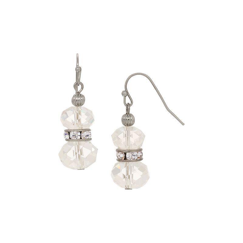 1928 Double Glass Bead Crystal Accent Wire Earrings, Womens, White Product Image