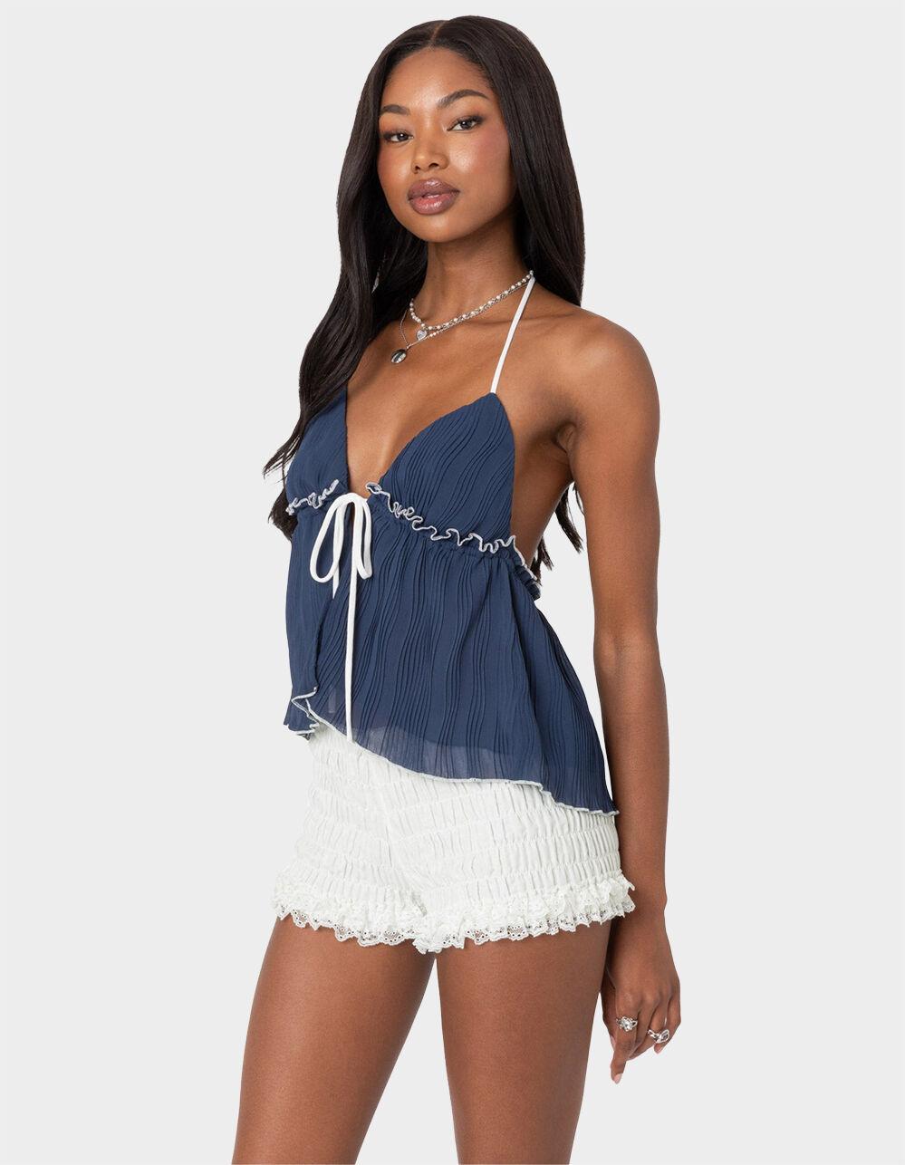 EDIKTED Crinkled Split Front Halter Top Product Image