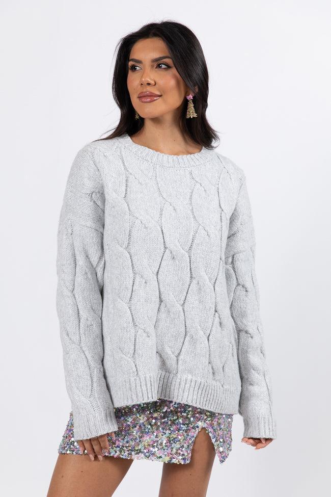 Steer Me Right Grey Oversized Cable Knit Sweater Product Image