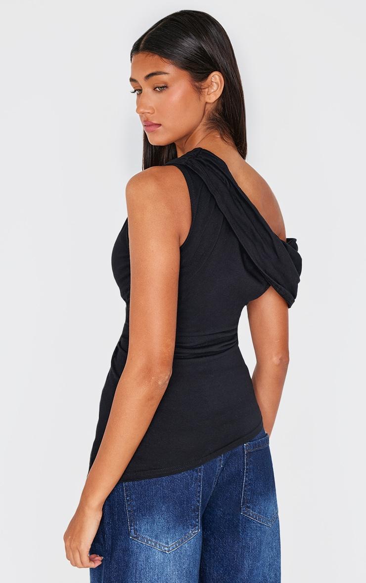 Black Fold Over Cotton Asymmetric Hem Long Top Product Image