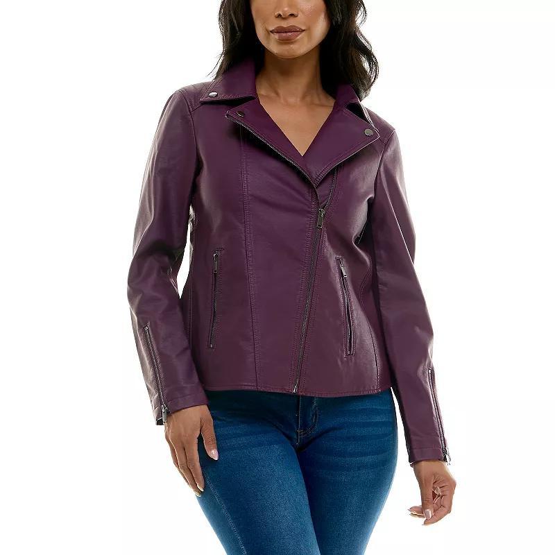 Womens Nina Leonard Pleather Moto Jacket Product Image