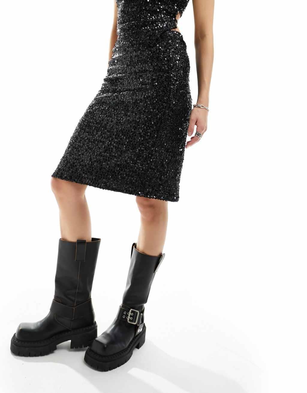 Reclaimed Vintage sequin midi skirt in black - part of a set Product Image