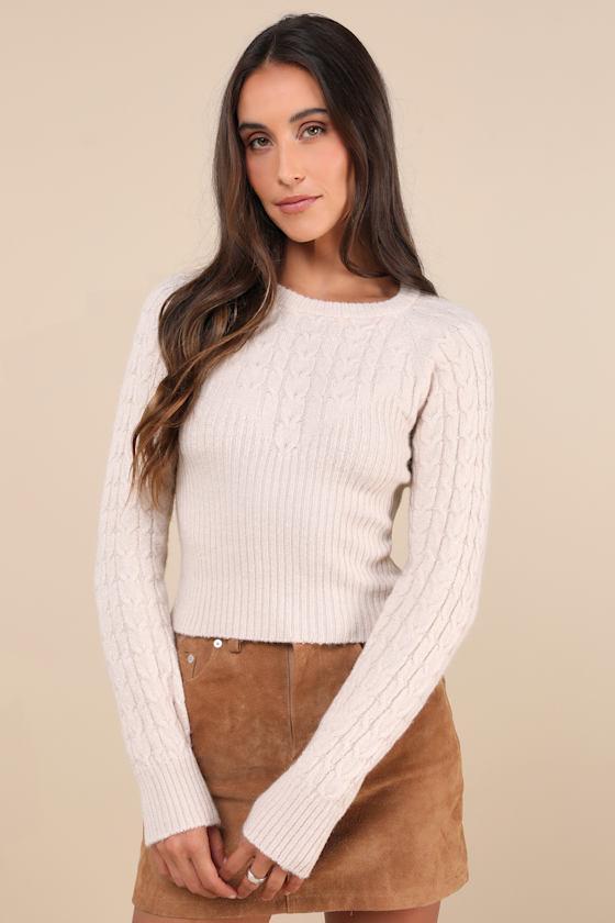 Cozy Aim Beige Cable Knit Ribbed Sweater Top Product Image