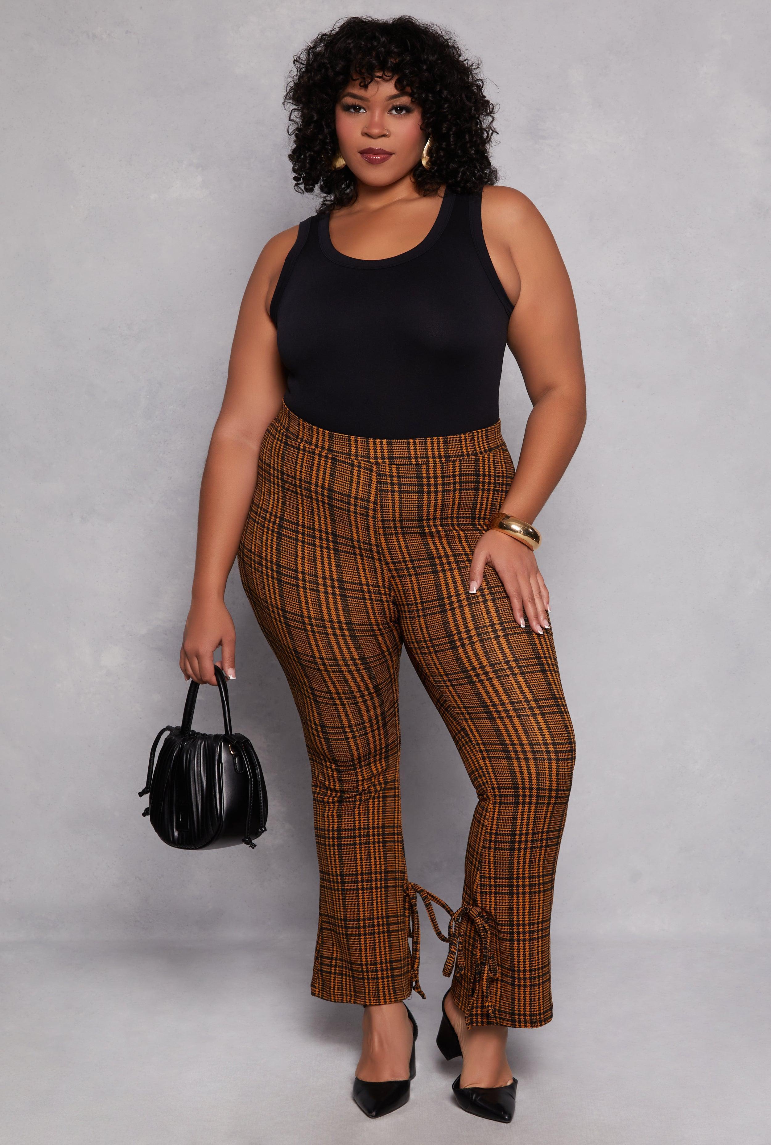 Womens Plus Size Plaid Side Slit Flare Pants Product Image