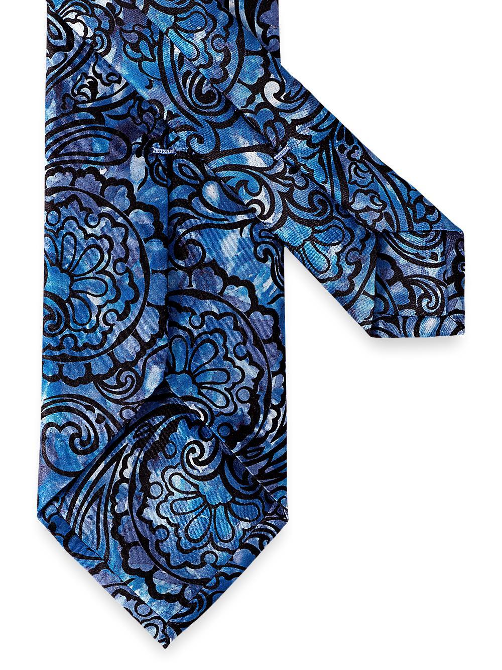 Paisley Printed Italian Silk Tie - Blue Product Image