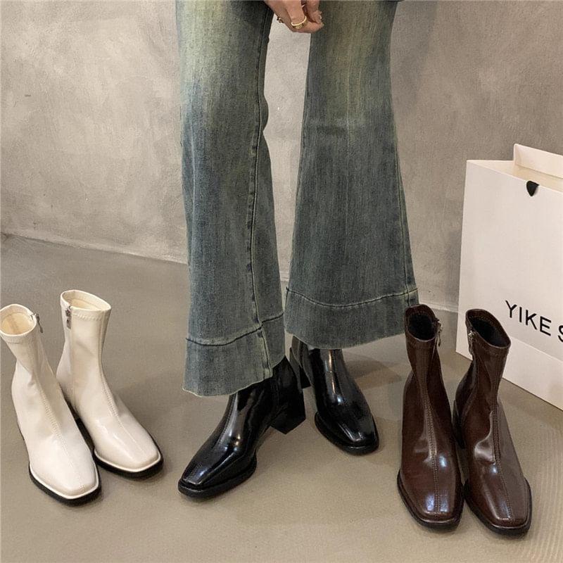 Block Heel Faux Leather Short Boots Product Image