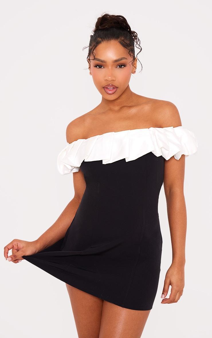 Black Ruffle Detail Bandeau Mini Dress Product Image