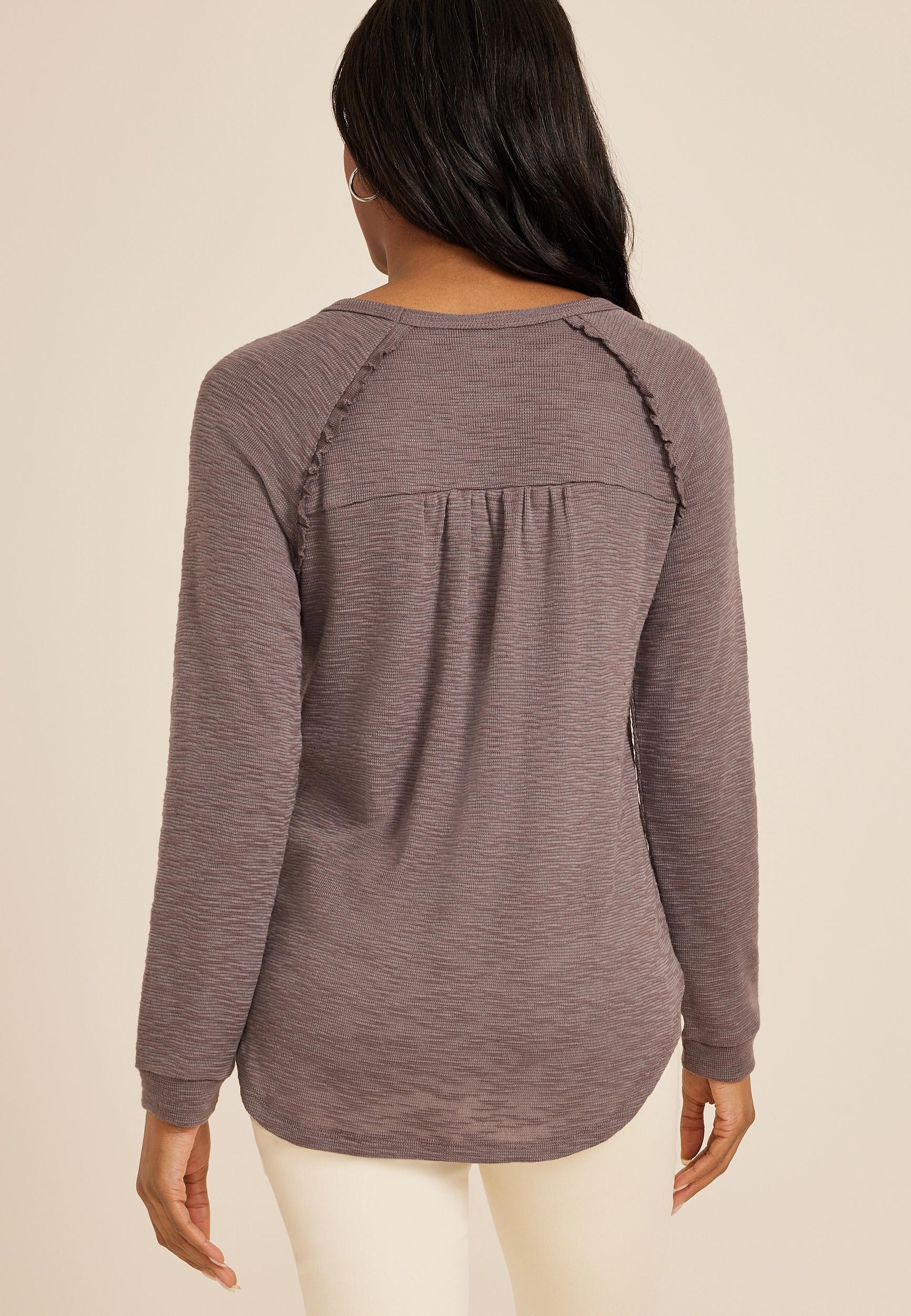 Raglan Long Sleeve Ruffle Trim Tee Product Image