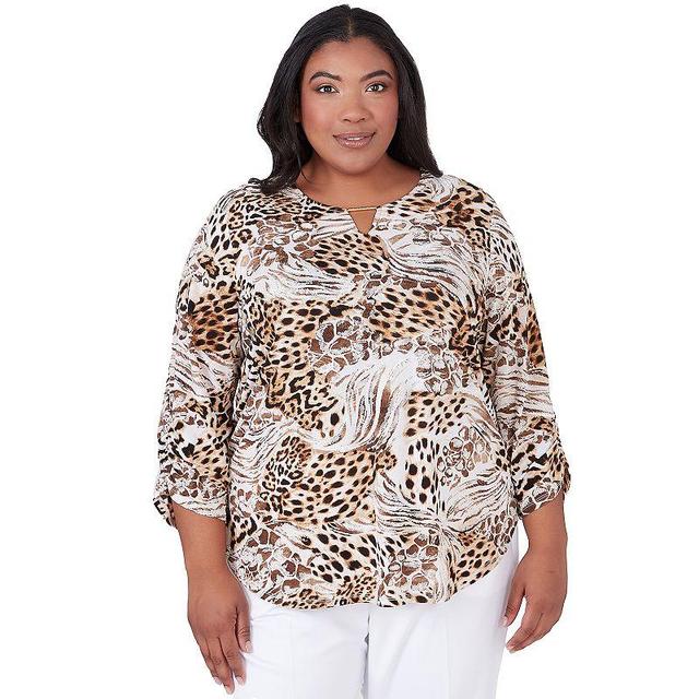 Plus Size Alfred Dunner Puff Print Mixed Animal Print Split Neck Top, Womens Product Image