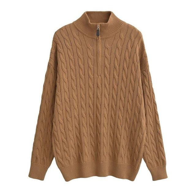 Mock Neck Half-Zip Cable Knit Sweater Product Image