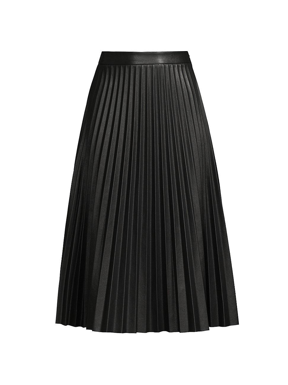 Womens Rayla Pleated Vegan Leather Midi-Skirt product image