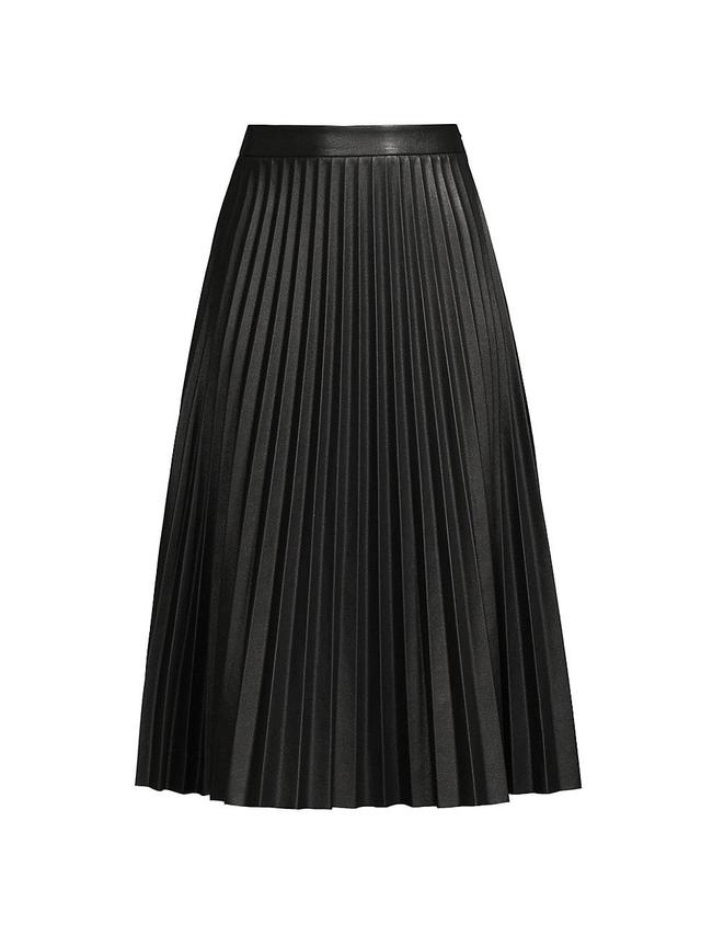 Womens Rayla Pleated Vegan Leather Midi-Skirt Product Image