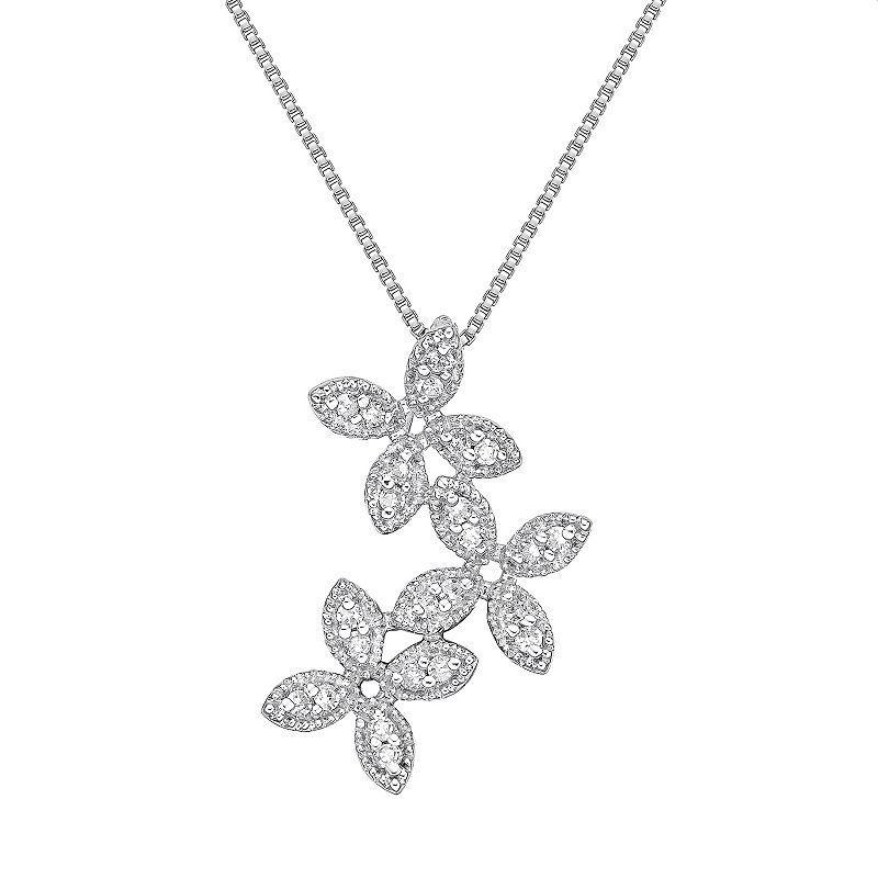 Gemminded Sterling Silver 1/6 Carat T.W. Diamond Flower Pendant Necklace, Womens Product Image