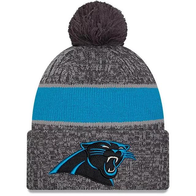 Mens New Era Gray Carolina Panthers 2023 Sideline Sport Cuffed Pom Knit Hat Product Image