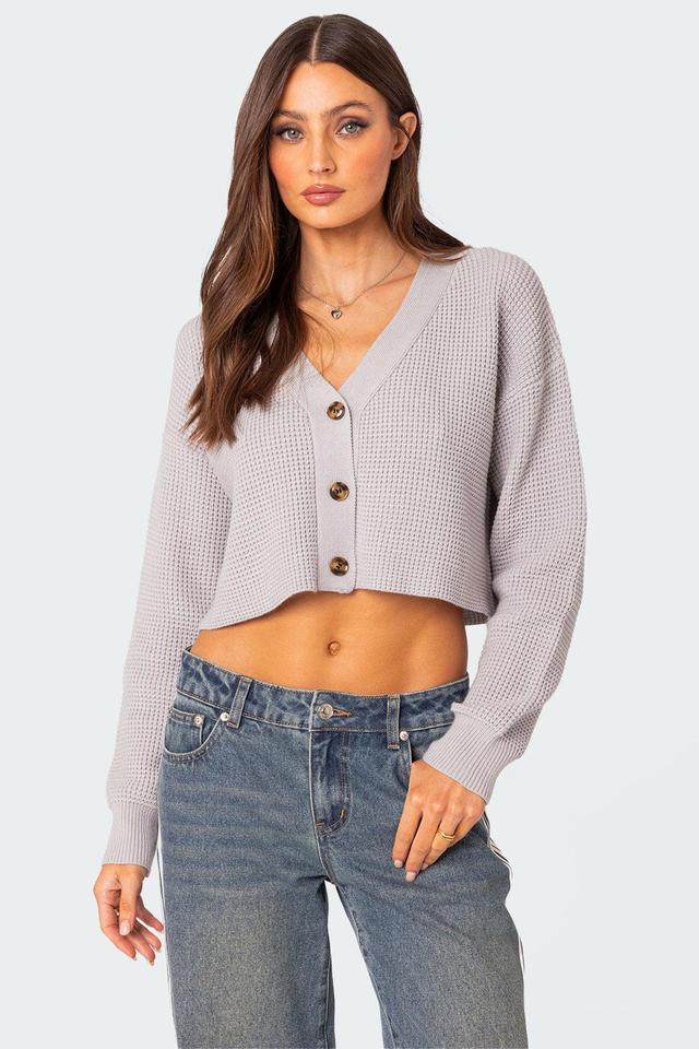 Oversized Waffle Knit Cropped Cardigan Product Image