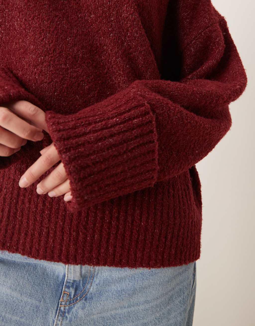 Pretty Lavish oversized borg sweater in burgundy Product Image