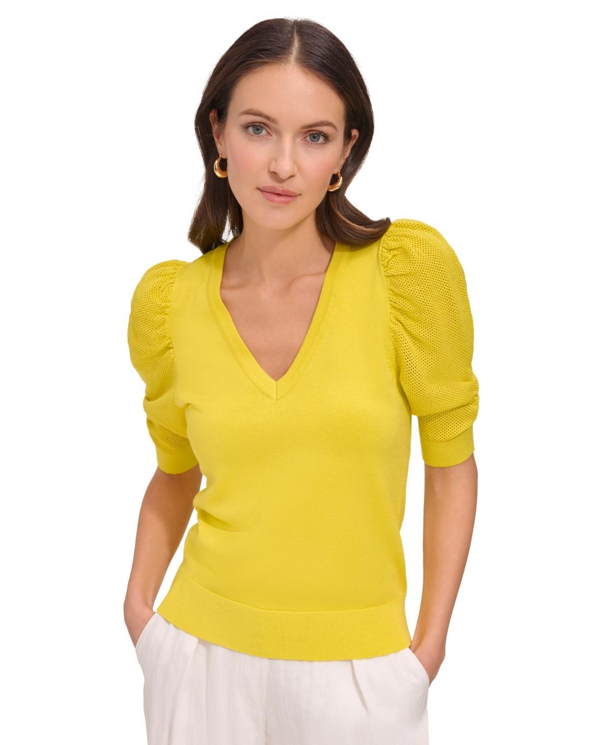 Dkny Womens Puff-Sleeve V-Neck Sweater Product Image