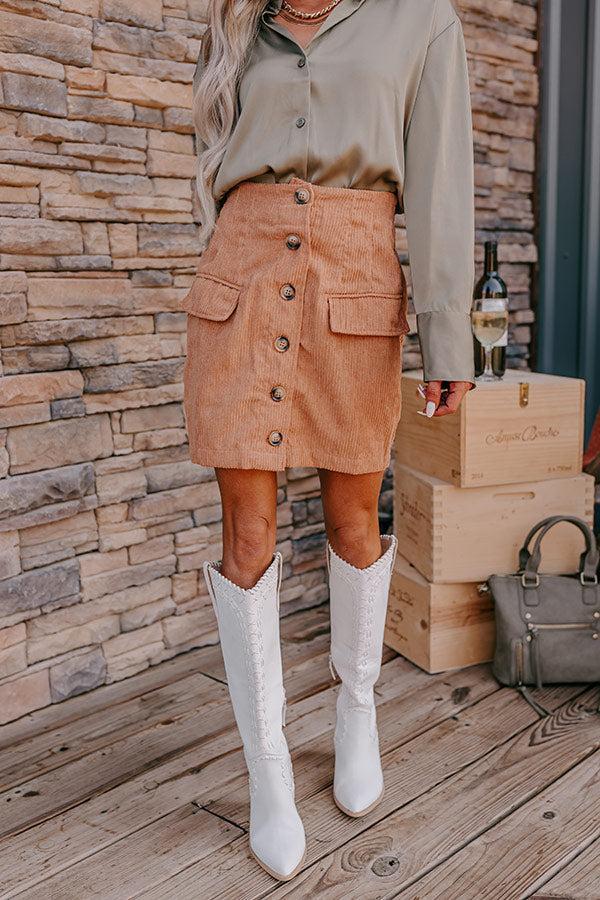 Lost In Your Eyes Corduroy Skirt In Iced Mocha Product Image