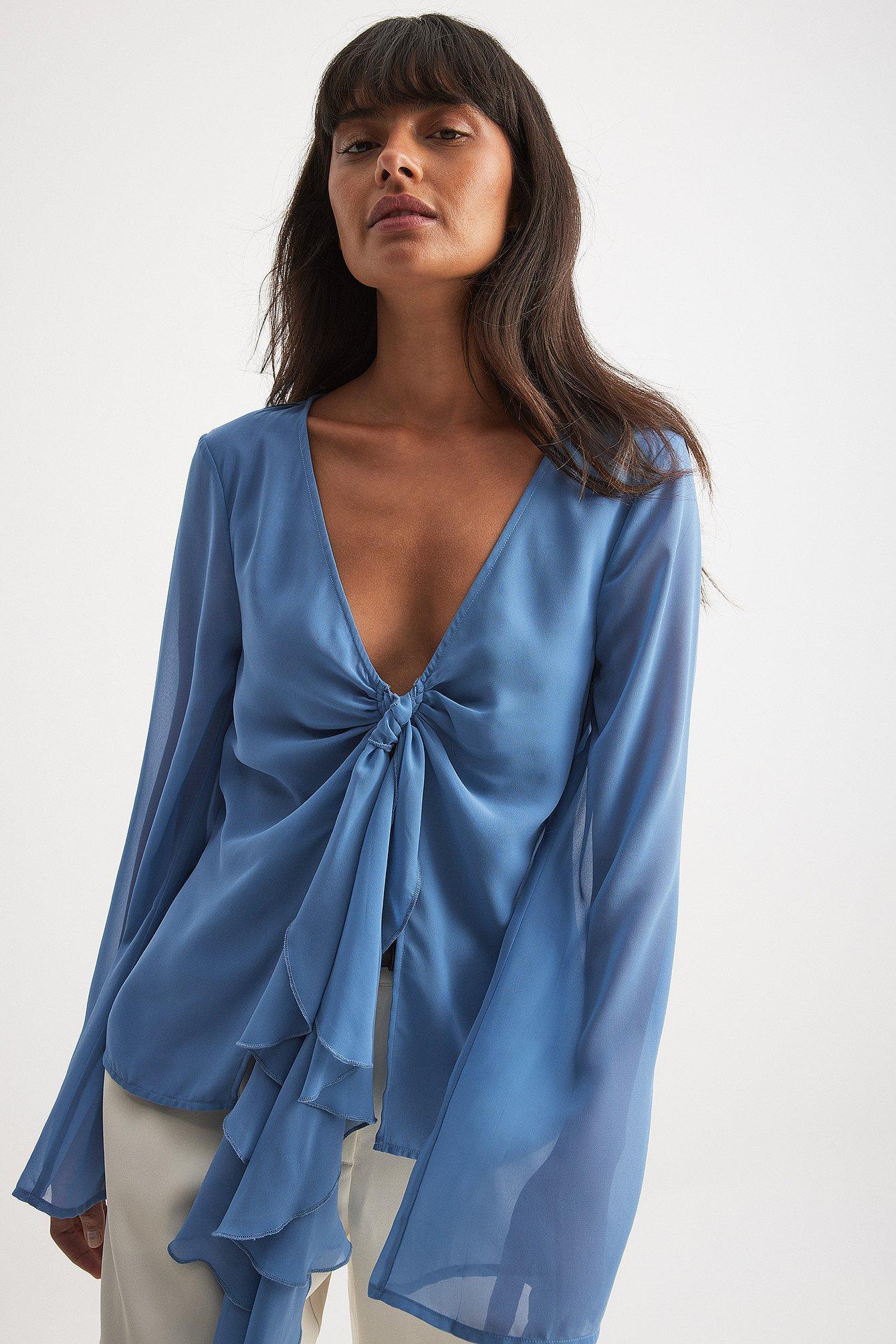 Chiffon Tie Detail Ruffle Top Product Image