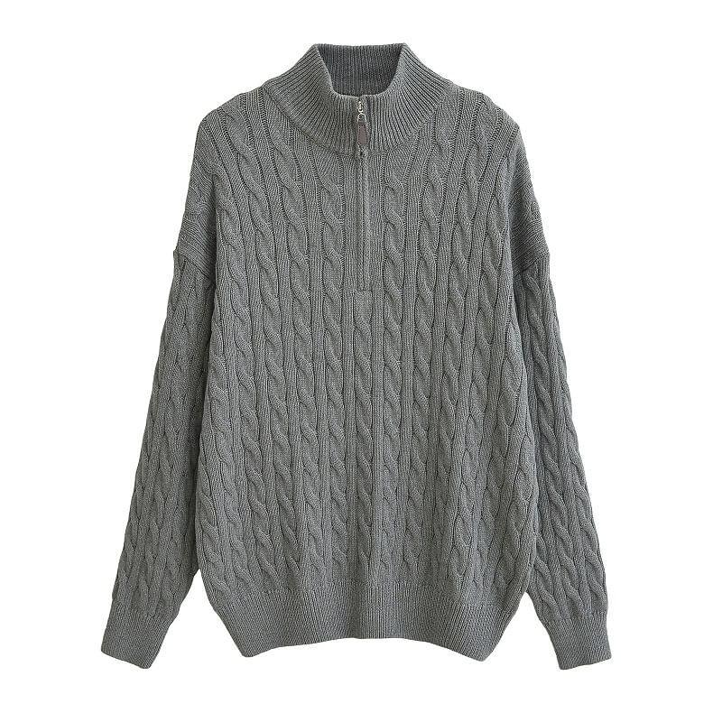 Mock Neck Half-Zip Cable Knit Sweater Product Image