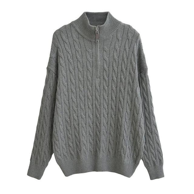 Mock Neck Half-Zip Cable Knit Sweater Product Image