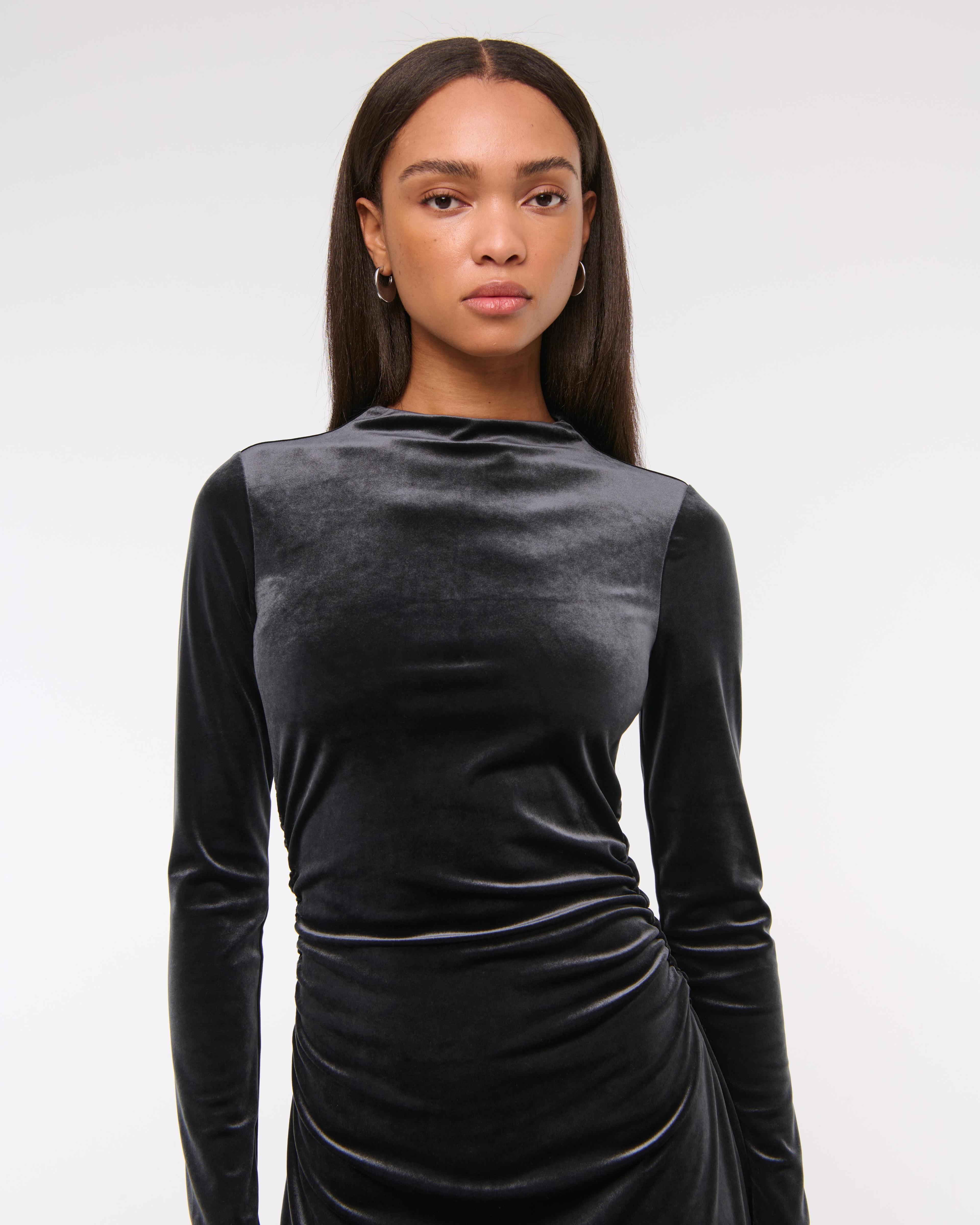 The A&F Paloma Long-Sleeve Velvet Mini Dress Product Image