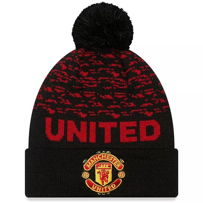 Mens New Era Black Manchester United Marl Cuffed Knit Hat with Pom Product Image